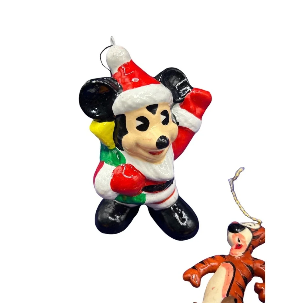 Vtg Disney Wooden Christmas‎ Ornaments Santa Mickey Pooh  3